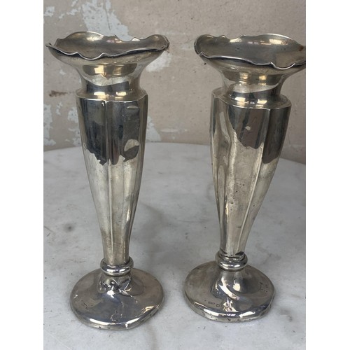 317 - A FULLY HALLMARKED PAIR OF SILVER SPILL VASE