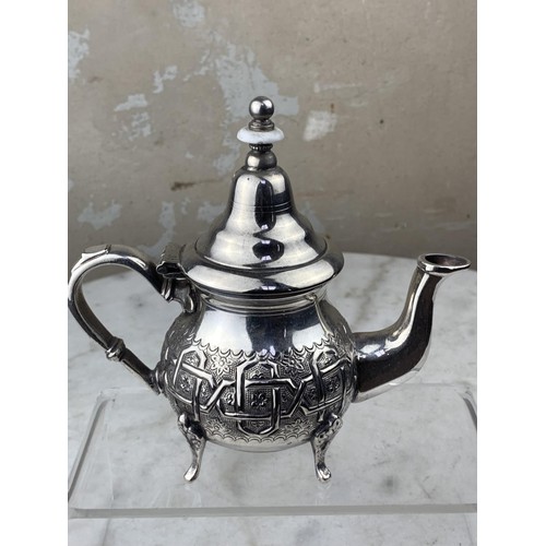 364 - SIGNED MORROCAN EMBOSSED PLATED TEAPOT 7