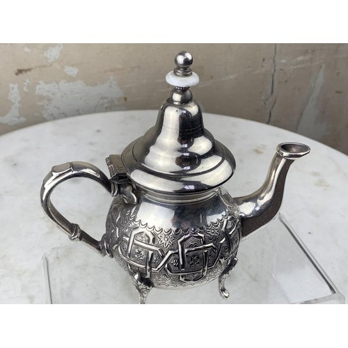 364 - SIGNED MORROCAN EMBOSSED PLATED TEAPOT 7