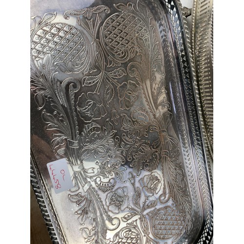 400 - A LOT OF 3 ORNATE SILVER PLATED TRAYS WITH GALLERY,S