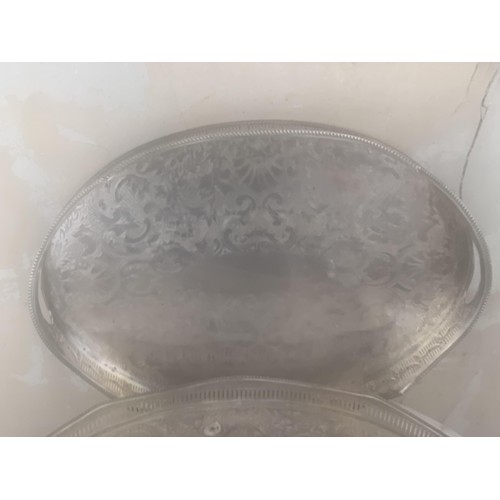 400 - A LOT OF 3 ORNATE SILVER PLATED TRAYS WITH GALLERY,S