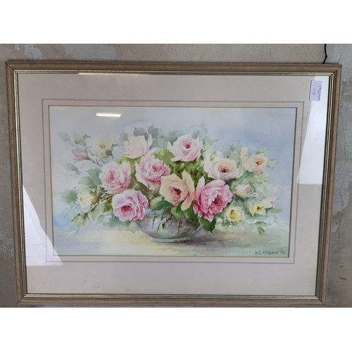 459 - A WATER COLOUR VICTORIAN ROSE BY .W.A. McCARROLL 26 X 19