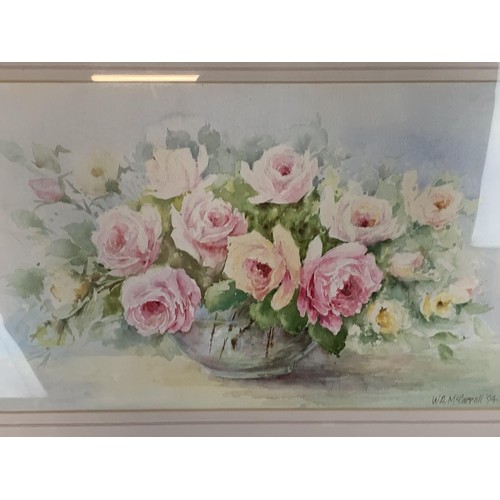 459 - A WATER COLOUR VICTORIAN ROSE BY .W.A. McCARROLL 26 X 19