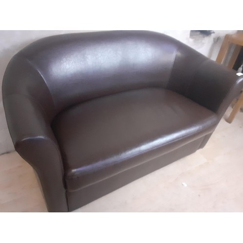 466 - BROWN LEATHER TUB 2 SEATER