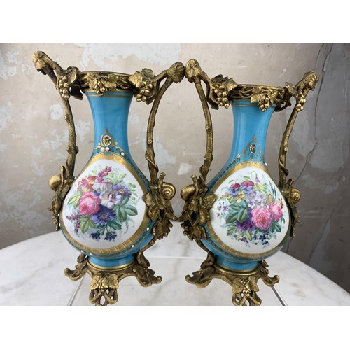 474 - PAIR OF HAND PAINTED BRASS MOUNTED VASES DEPICTING STILL LIFE AND GEO FIGURES 7