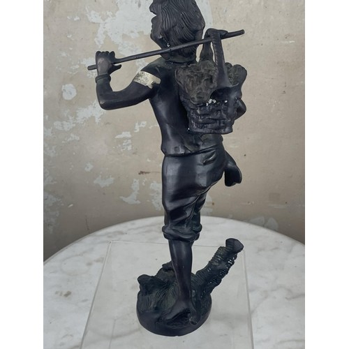 486 - AN ANTIQUE BRONZE FIGURE OF BOY FRUIT CARRIER 14