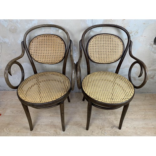 495 - A MATCHING PAIR OF RAMS HORN BENTWOOD ARMCHAIRS  WITH BERGER BACKS AND SEATS