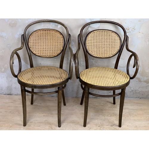 495 - A MATCHING PAIR OF RAMS HORN BENTWOOD ARMCHAIRS  WITH BERGER BACKS AND SEATS