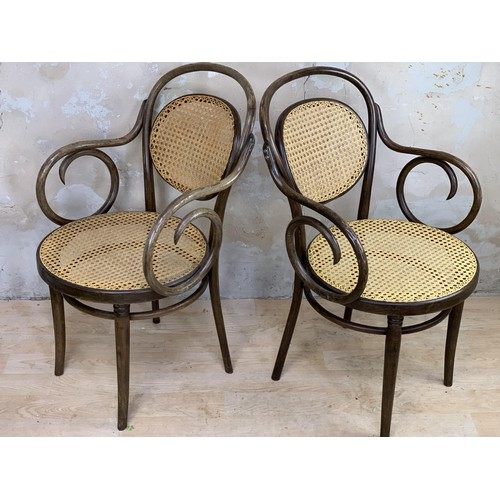 495 - A MATCHING PAIR OF RAMS HORN BENTWOOD ARMCHAIRS  WITH BERGER BACKS AND SEATS