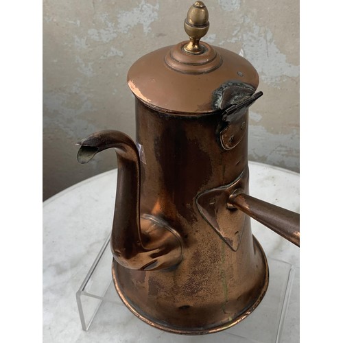 498 - COPPER COFFEE POT WITH WOODEN HANDLE 11