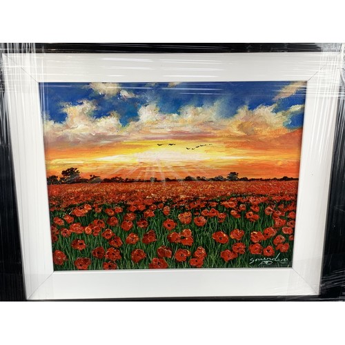 510 - AN OIL ON BOARD POPPY FIELD SUNSET BY ANDY SAUNDERS12.5X14.5