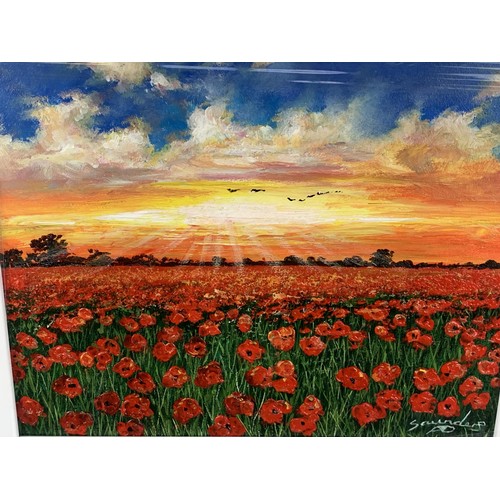 510 - AN OIL ON BOARD POPPY FIELD SUNSET BY ANDY SAUNDERS12.5X14.5