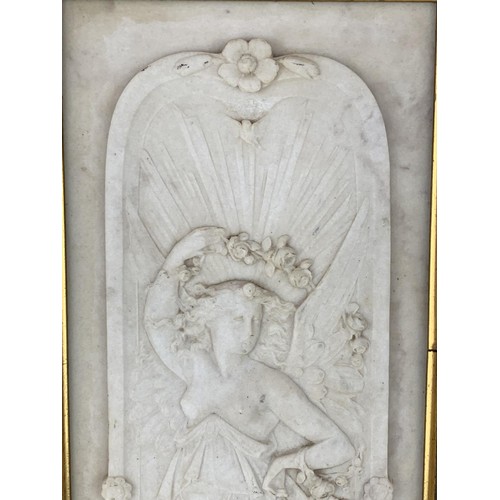 190A - A MARBLE PLAQUE (STAMPED ) IN ORNATE GILT FRAME WITH COIN TO REVERSE (SLIGHT DAMAGE TO FRAME) 18X8.2... 