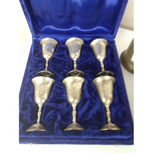 54 - A PLATED TANKARD ALONG WITH BOXED CONDIMENTS AND BOXED GOBLETS