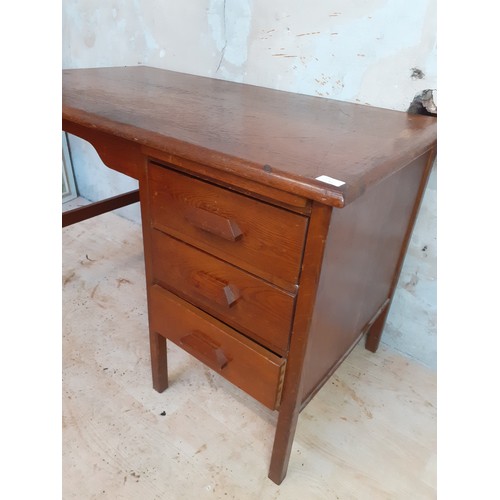 61 - VINTAGE OAK 3 DRAWER DESK