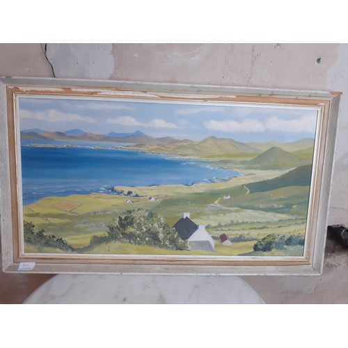 63 - UNFRAMED OIL ON CANVAS IRISH COASTAL SCENE 33 X 19