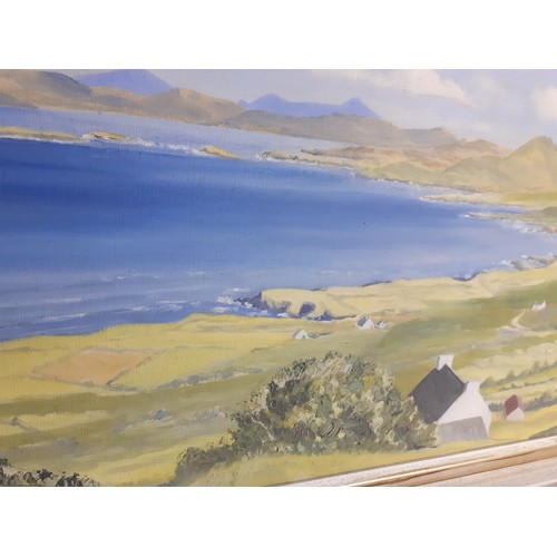 63 - UNFRAMED OIL ON CANVAS IRISH COASTAL SCENE 33 X 19