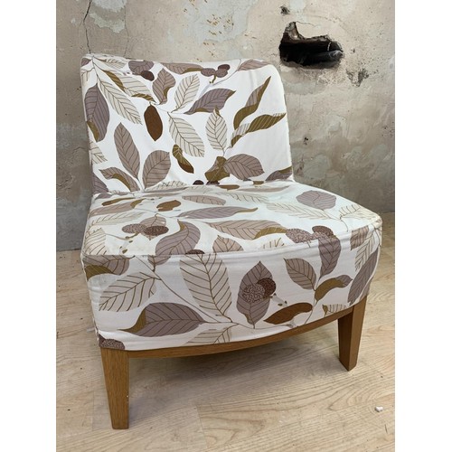 91 - A PATTERNED CHAIR ON BEECH FRAME