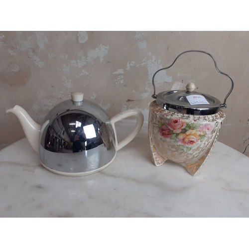 94 - CELTIC ROSE TEA CADDY AND RETRO TEA POT