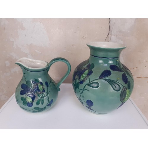 176 - A HAND PAINTED JUG AND VASE