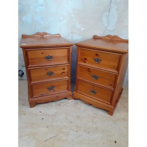 181 - PAIR OF PINE GALLERY BACK 3 DRAWER BEDSIDES