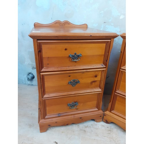 181 - PAIR OF PINE GALLERY BACK 3 DRAWER BEDSIDES