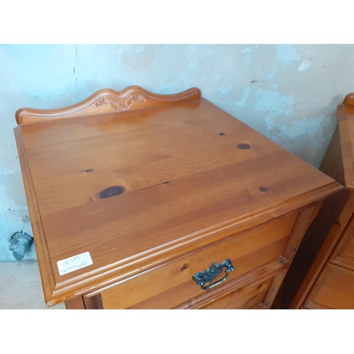 181 - PAIR OF PINE GALLERY BACK 3 DRAWER BEDSIDES