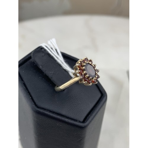 222 - A SILVER GILT GARNET SET RING