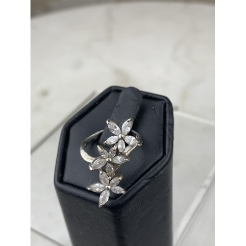 232 - SILVER GEMSET FLORAL RING