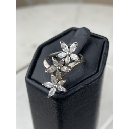 232 - SILVER GEMSET FLORAL RING