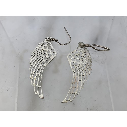 235 - A PAIR OF SILVER ANGEL WINGS EARRINGS