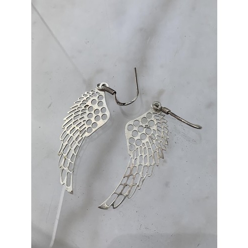 235 - A PAIR OF SILVER ANGEL WINGS EARRINGS