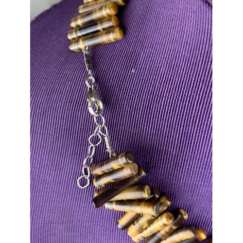 251 - ORNATE TIGERS EYE NECKLACE WITH SILVER FITTINGS