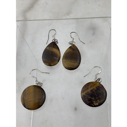 252 - 2 PAIRS OF TIGERS EYE EARRINGS WITH SILVER FITTINGS