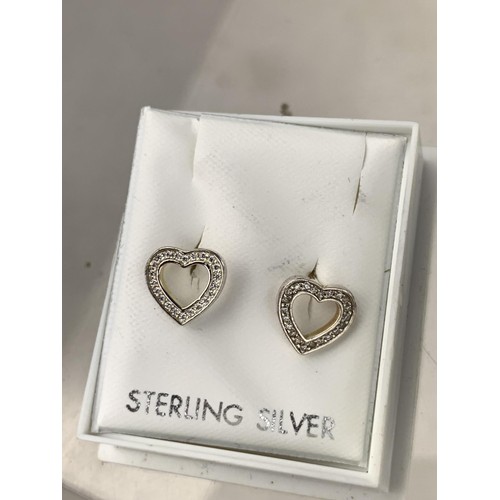 211 - SILVER GEM SET HEART EARRINGS