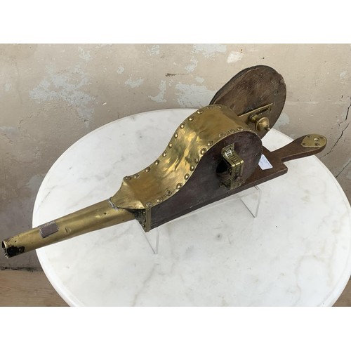 185 - VERY UNUSUAL BRASS AND WOOD BELLOWS 24