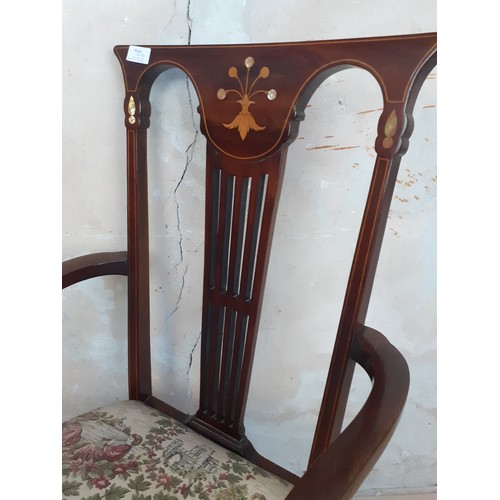 347 - INLAID MOTHER OF PEARL TAPESTRY CARVER CHAIR