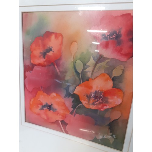 386 - WATER COLOUR POPPYS BY CORK ARTIST JENNIE WHITE 19 X 21