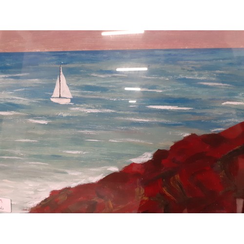 397 - SEAN DYLAN ARCYLIC SAILING AROUND THE ROCKS 17 X 15