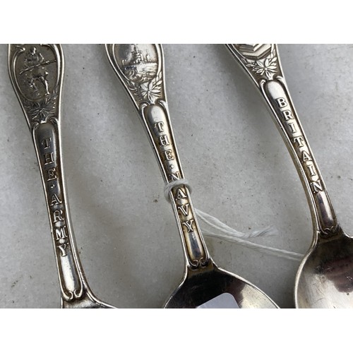 411 - A SET OF 7 UNUSAL SPOONS DEPICTING MILITARY/POLITICAL LEADERS FROM WW1