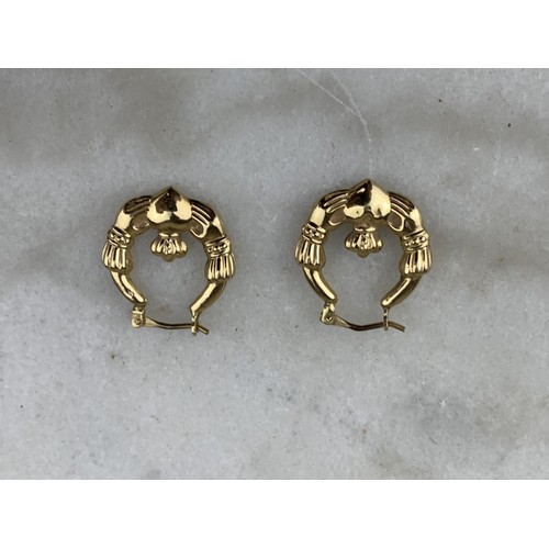 451 - A PAIR OF 9CT GOLD CLADDAGH EARRINGS