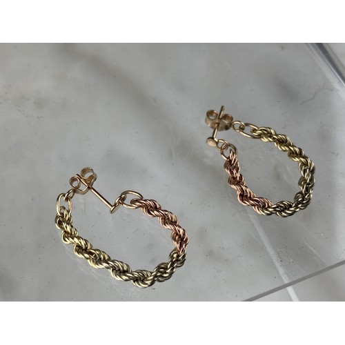 465 - 9CT 3 TONE TWIST CHAIN EARRINGS