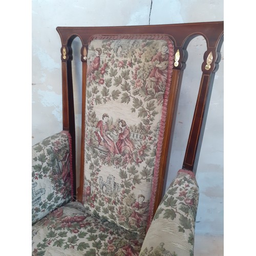 527 - INLAID MOTHER OF PEARL VIC TAPESTRY ARMCHAIR