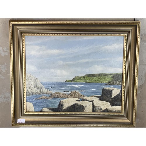 552 - A BILLY THOMPSON OIL ON BOARD BEN BANG HEAD GIANTS CAUSEWAY