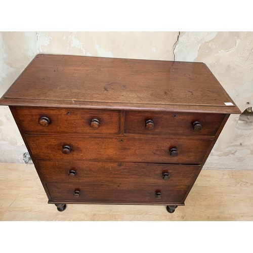 484 - A TALL VICTORIAN 2 OVER 3 MAHOGANY CHEST OF DRAWERS