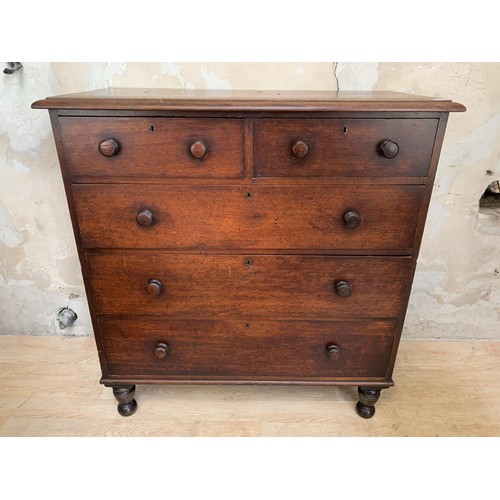 484 - A TALL VICTORIAN 2 OVER 3 MAHOGANY CHEST OF DRAWERS