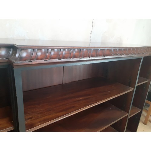 495 - AN ANTIQUE WALNUT MULTI TEIRED BOOKCASE WITH CARVING TO TRIMS 70 X 49