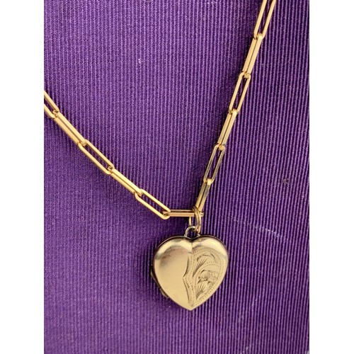 612 - A ROLLED GOLD HEART LOCKET, PEARL PENDANT ON CHAIN