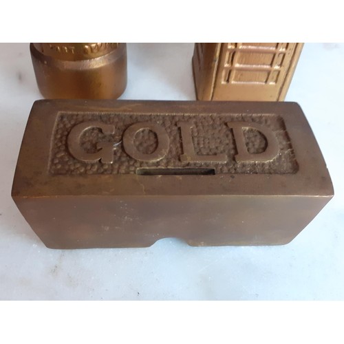 637 - 3 HEAVY BRASS MONEY BOX