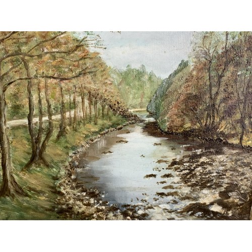 23 - AN OIL PAINTING OF RIVER DERWENT BARROWDALE CUMBRIA 11 x 15”